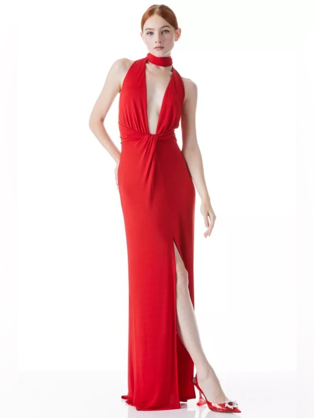 New! Alice + Olivia Red Halter Plunge Maxi Dress ❤️ size 6 NWT!